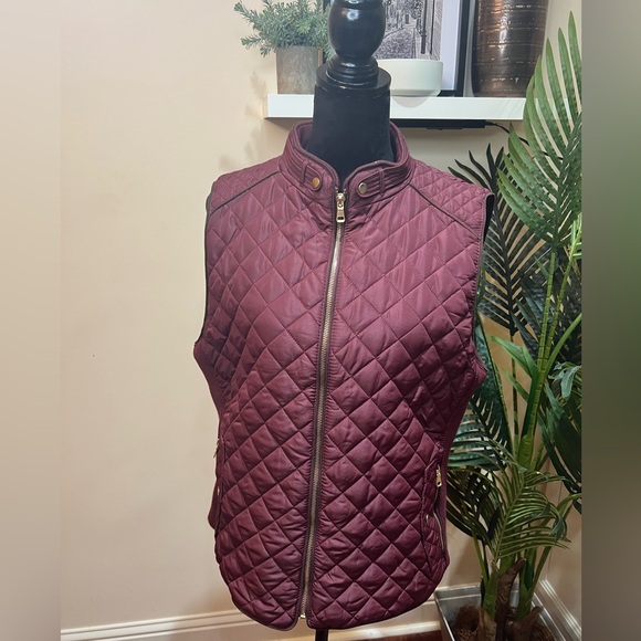 Love Tree Quilted Padded Burgundy Brown Piping Vest w/ Gold Hardware 3X - Picture 3 of 8